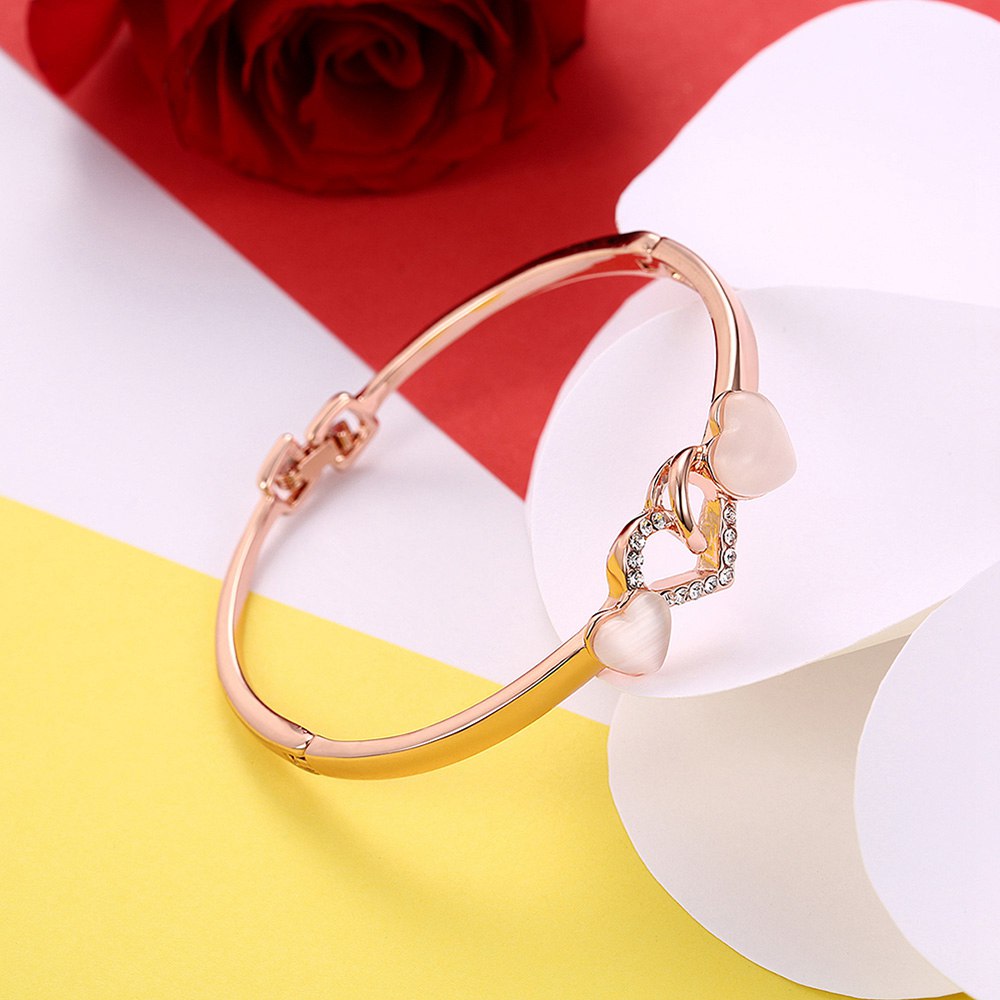 LKN18KRGPZ086 Trendy Bracelet Shinning Semi-precious Stone Heart Shape Chain Gift -Rose Gold