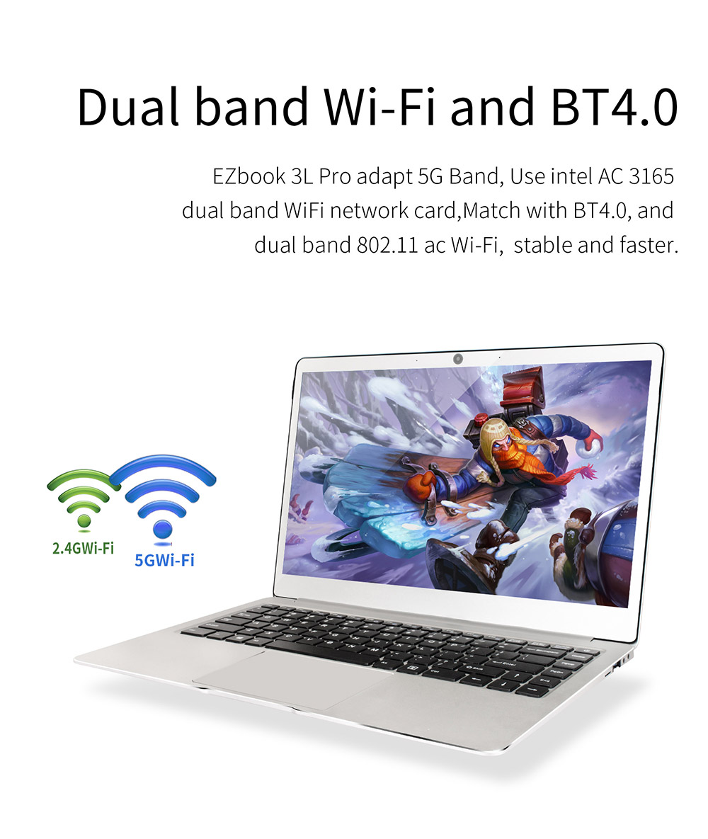 Jumper EZbook 3L Pro 14" Business Laptop Windows 10 Intel Apollo Lake N3450 6GB RAM 64GB SSD Dual Band Wifi USB 3.0 1080P - Silver