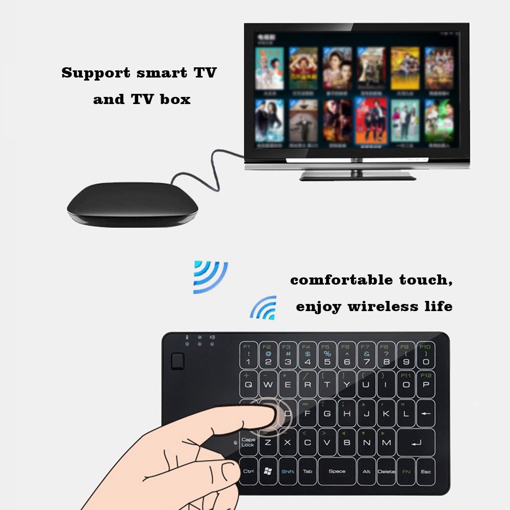E Element 3 in 1 2.4GHz Wireless Mini Touch Keyboard Mouse Touchpad Triple Set Gesture Control Plug And Play for Android TV Box Apple - Black
