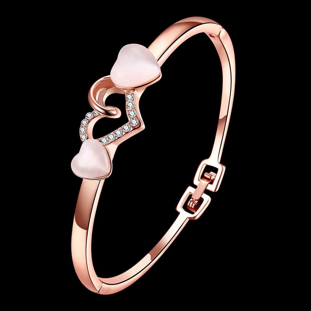 LKN18KRGPZ086 Trendy Bracelet Shinning Semi-precious Stone Heart Shape Chain Gift -Rose Gold