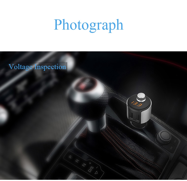 SAST T56 Dual USB Ports Wireless Bluetooth Car Charger MP3 Player FM Transmitter Handsfree Calling with Voltage Diagnostic - Black+Silver