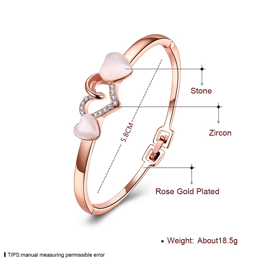LKN18KRGPZ086 Trendy Bracelet Shinning Semi-precious Stone Heart Shape Chain Gift -Rose Gold