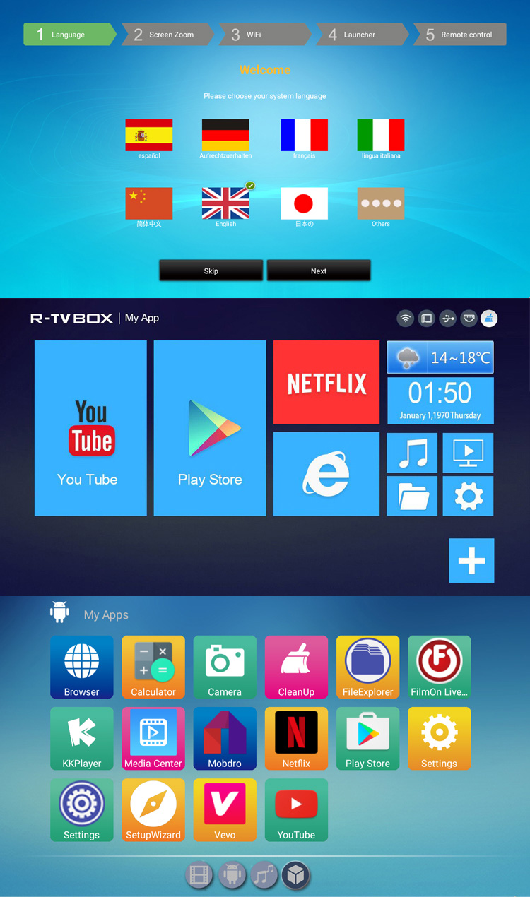 R-TV BOX MINI+ Android 7.1.1 RK3328 4K VP9 KODI 17.1 TV Box 2GB/16GB 802.11 b/g/n WIFI LAN H.265 HDR10 USB3.0