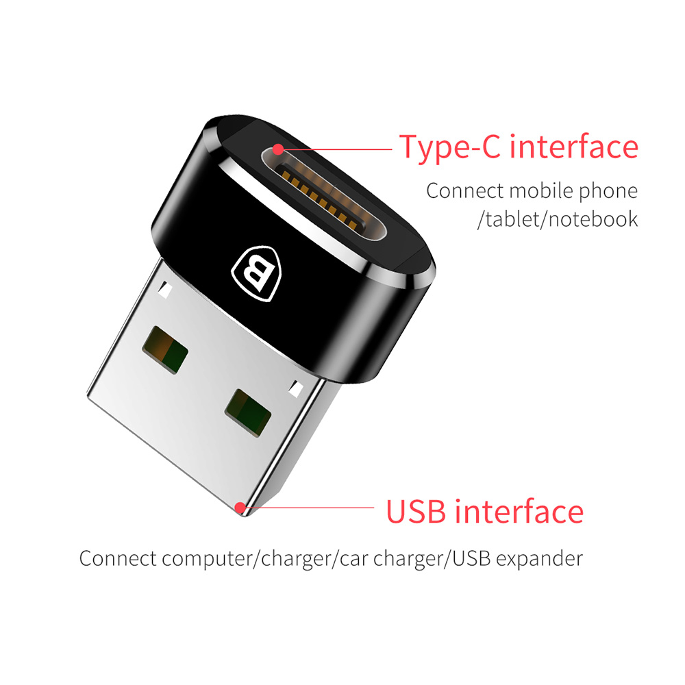 Baseus CAAOTG-01 Type-C Female to USB2.0 Male Adapter Converter For Mobile Phone PC Tablet Notebook - Black
