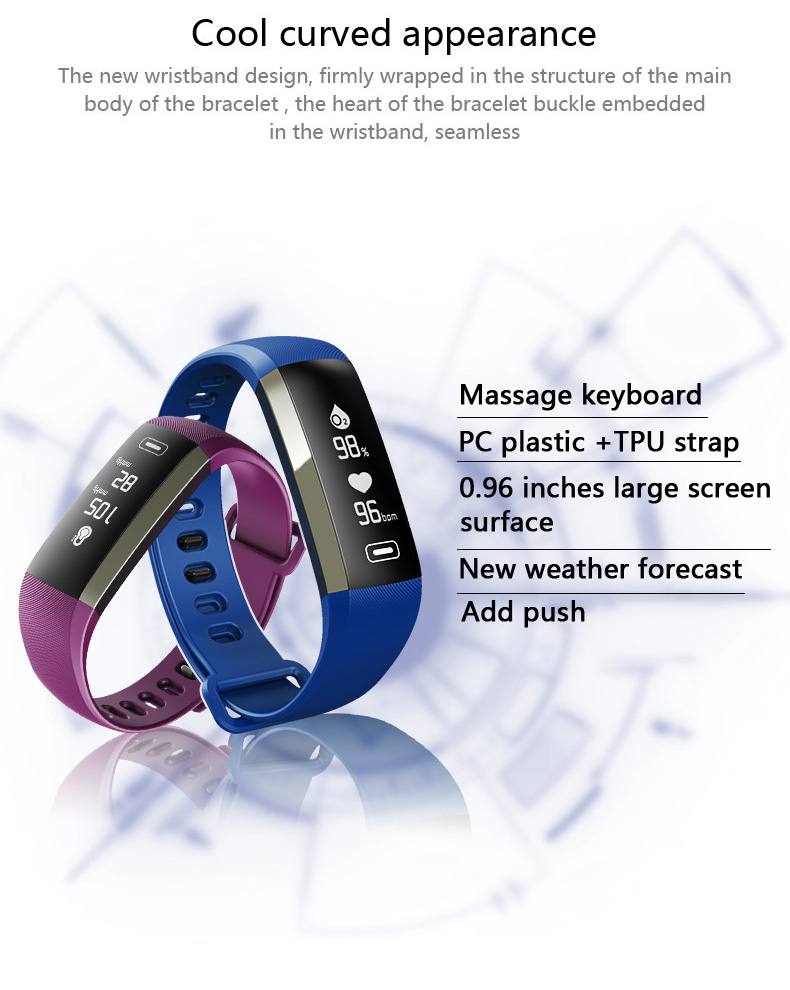 Makibes M2S Plus Smart Bracelet Heart Rate Blood Pressure Pulse Meter Fitness Tracker Blue tooth Compatible with iOS Android - Black