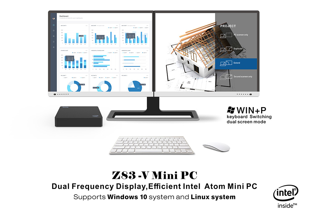 Z83V Windows 10 64Bit Intel Atom X5 Z8350 4K MINI PC 2GB/32GB 2.4G/5.8G WIFI Gigabit LAN Bluetooth HDMI USB3.0