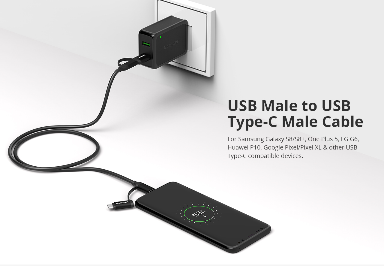 Tronsmart C4N1 4-in-1 Type-C Cable Built-in Micro USB & USB 2.0 Adaptors for Samsung Galaxy Google Pixel/Pixel XL and Other USB Type-C Compatible Devices