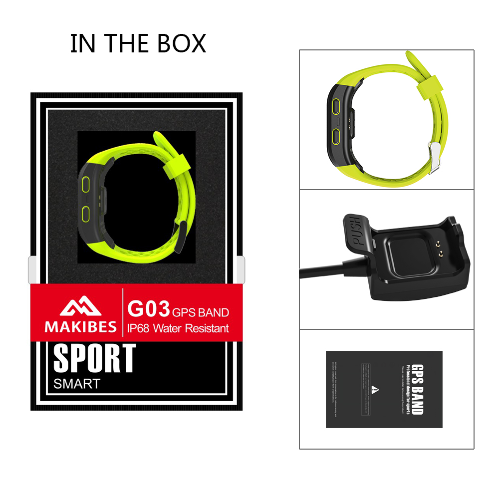 Makibes G03 Smart Wristband IP68 Water Resistant Sport Tracker GPS Heart Rate Monitor Activity Tracker Fitness Bracelet Compatible with iOS Android - Yellow
