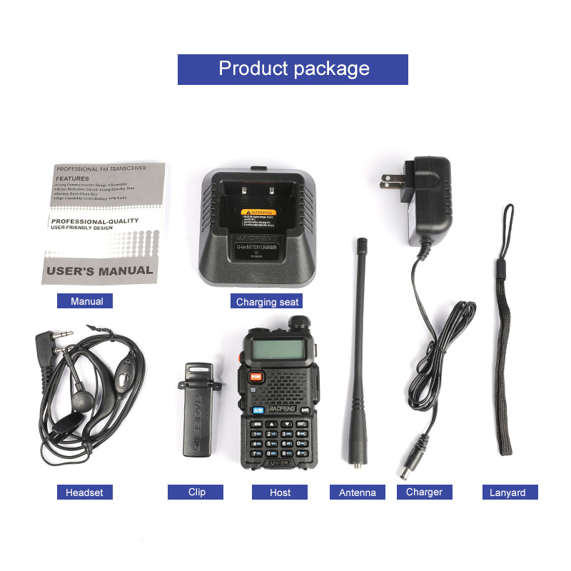 Baofeng UV5R Walkie Talkie Two Way Radio 1.5 Inch LCD 5W UV2 Dual Band with Flashlight -Black