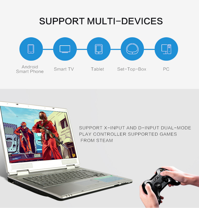 PXN-9603 2.4GHz Wireless Gamepad Game Controller Vibration Handle Mouse Simulation for PC/PS3/Android - Black