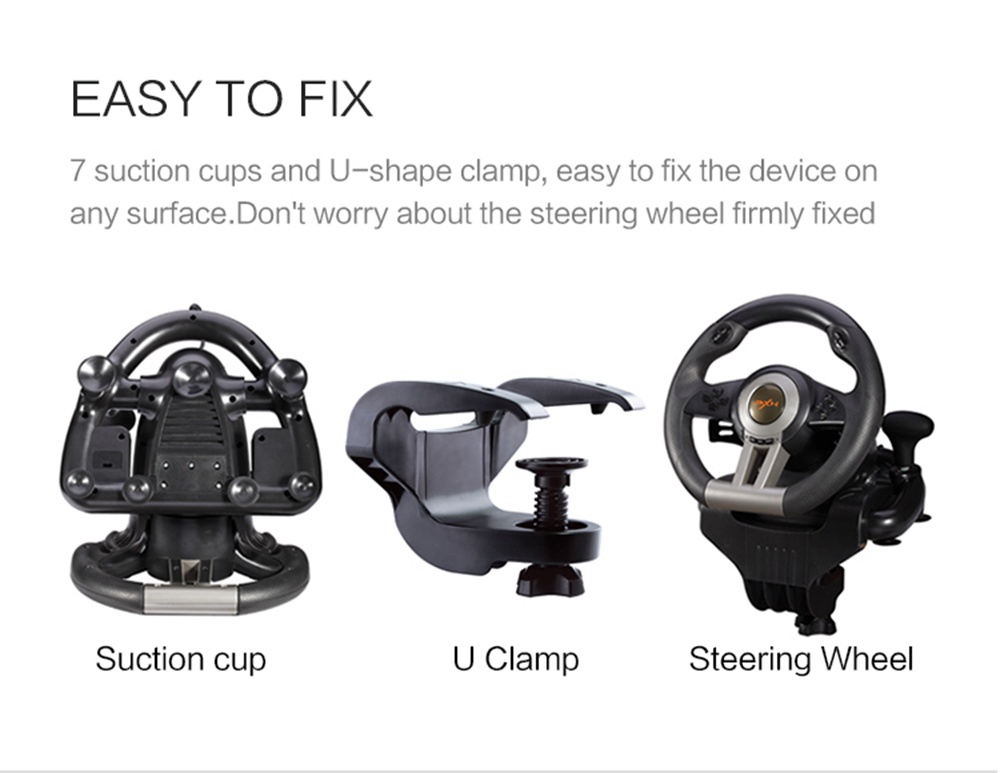 PXN-V3II Wired Racing Wheel Illusiveness Vibration Motor with Pedals PC Game Hardware for PC - Black