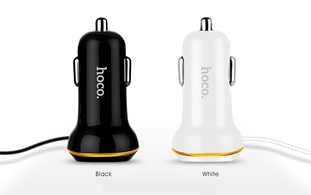 HOCO Z5 Single USB Smart Car Charger 5V 3.4A with Type-C Micro USB 8Pin Three in One Cable Wide Compatible - White