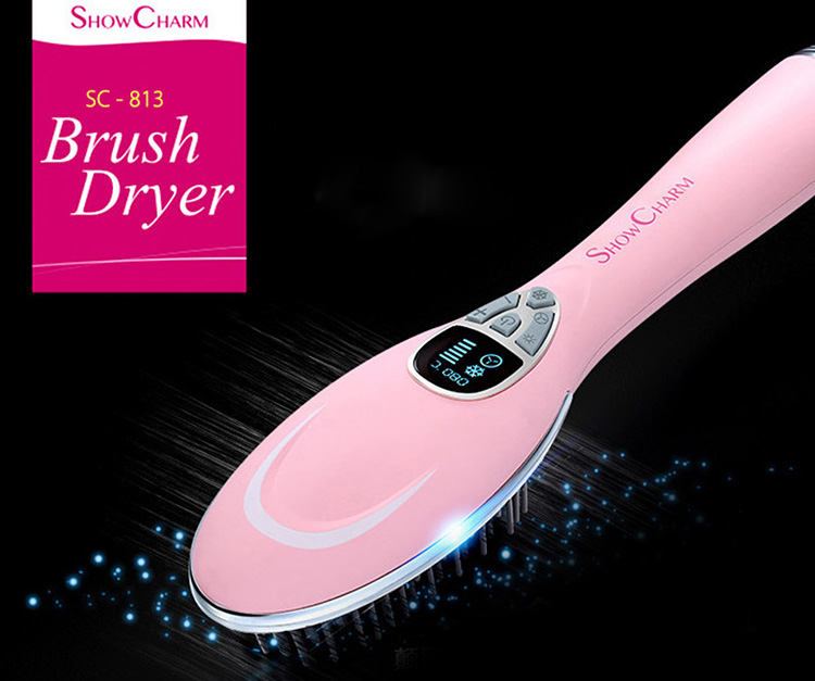 SHOWCHARM SC-813 Electric Comb Style Hair Dryer Automatic Hair Brush with Temperature LED Display -US Plug/Pink