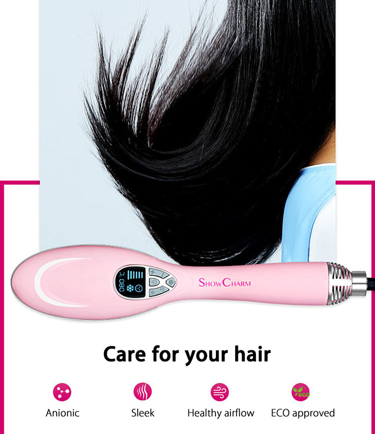 SHOWCHARM SC-813 Electric Comb Style Hair Dryer Automatic Hair Brush with Temperature LED Display -EU Plug/Pink