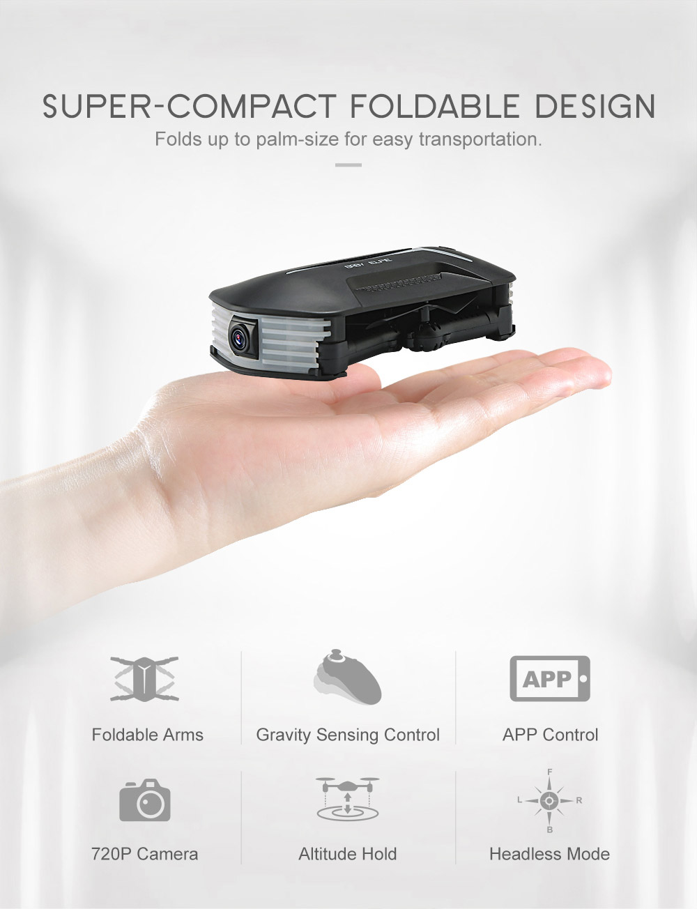 JJRC H37 Mini Baby Elfie WIFI FPV Foldable Drone with HD 720P Camera Beauty Mode Altitude Hold RC Quadcopter RTF - Black