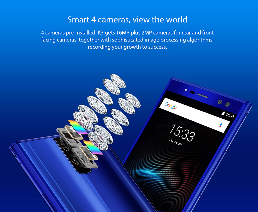 OUKITEL K3 5.5 Inch 4G LTE Smartphone 6000mAh Battery 4GB RAM 64GB ROM 16MP MT6750T Octa Core Android 7.0 Four Cameras Touch ID - Blue