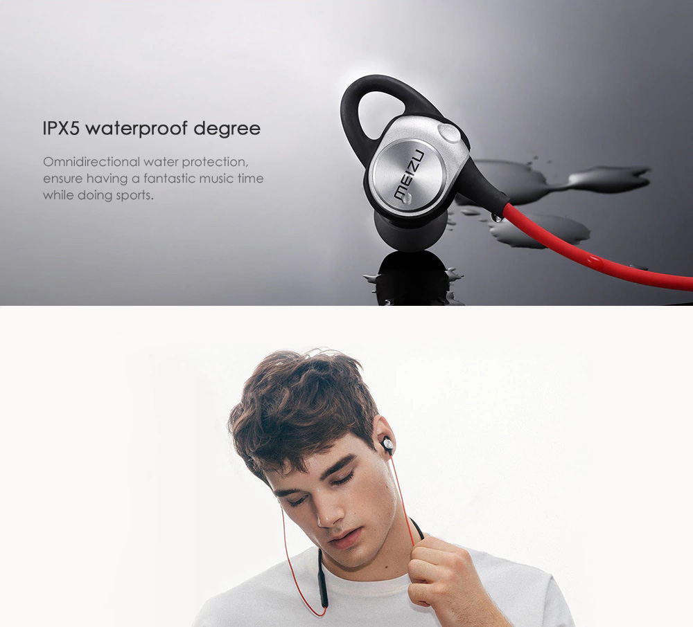 MEIZU EP52 Bluetooth Headphones with Mic Magnetic Neckband Stereo Earphones - Black + Red