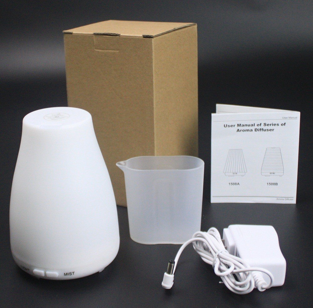 Mini Ultrasonic Essential Oil Diffueser 100ml Mist Humidifier LED Colorful Light -White