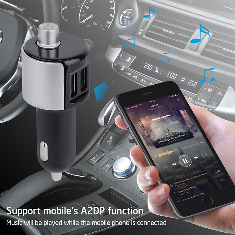 SAST T56 Dual USB Ports Wireless Bluetooth Car Charger MP3 Player FM Transmitter Handsfree Calling with Voltage Diagnostic - Black+Silver