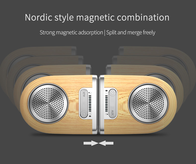 Ovevo D10 Wireless Bluetooth Portable LED Speaker Amplifier 4D Surround Sound - Wood Color