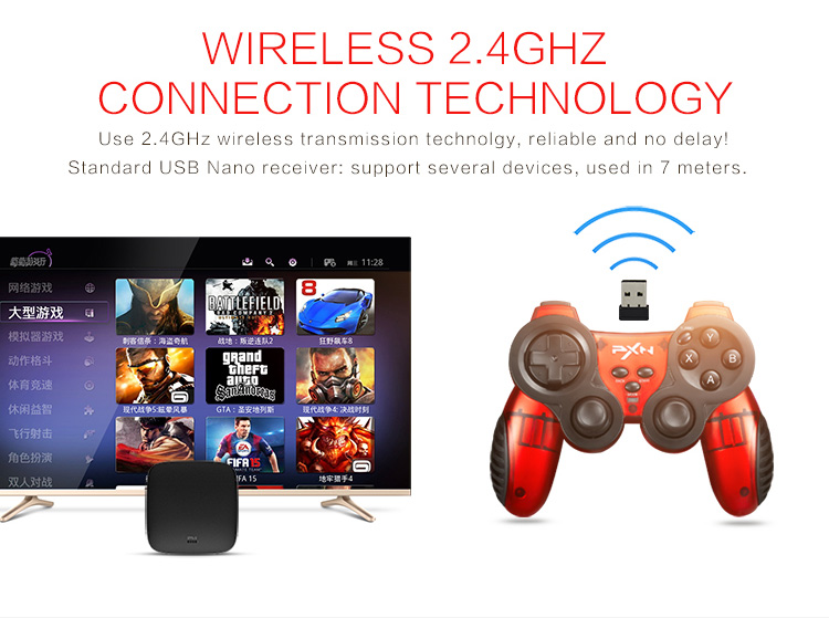 PXN-2902 Wireless Game Controller Gamepad Dual Motors Vibration Sweat-proof for PC/PS3/Android - Blue