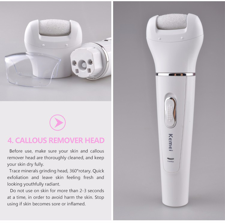 Kemei KM-2199 5 In 1 Beauty Tool Kit Electric Epilator Lady Shaver Machine Hair Removal Facial Cleansing Massage -White