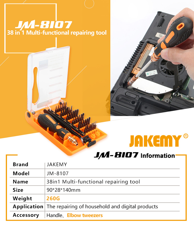 Jakemy JM-8107 38 in 1 Screwdriver Set Multi-function Maintenance Tool - Orange