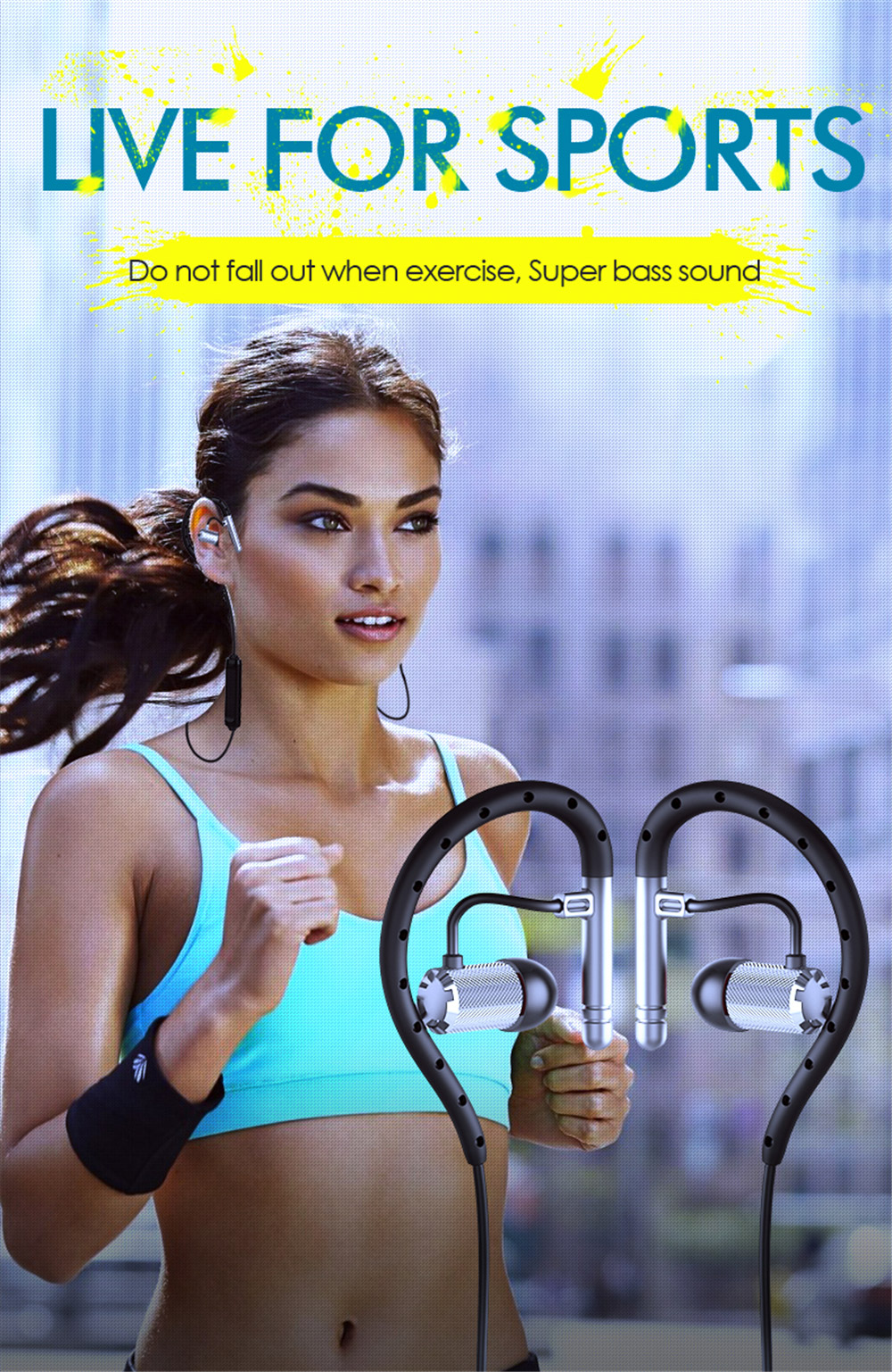 YUER S-503 Sports Bluetooth Headphones Sweatproof Wireless Earphone CSR 4.1 Apt-X HiFi - Rose Gold + Black