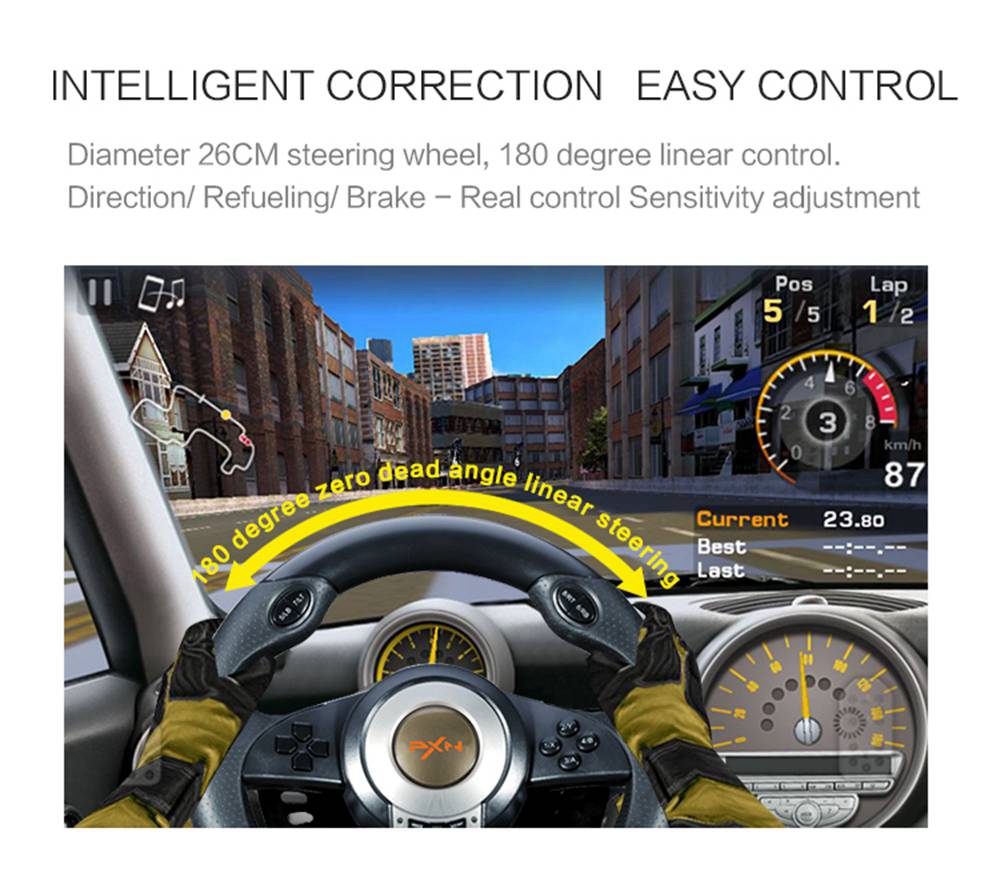 PXN-V3II Wired Racing Wheel Illusiveness Vibration Motor with Pedals PC Game Hardware for PC - Black