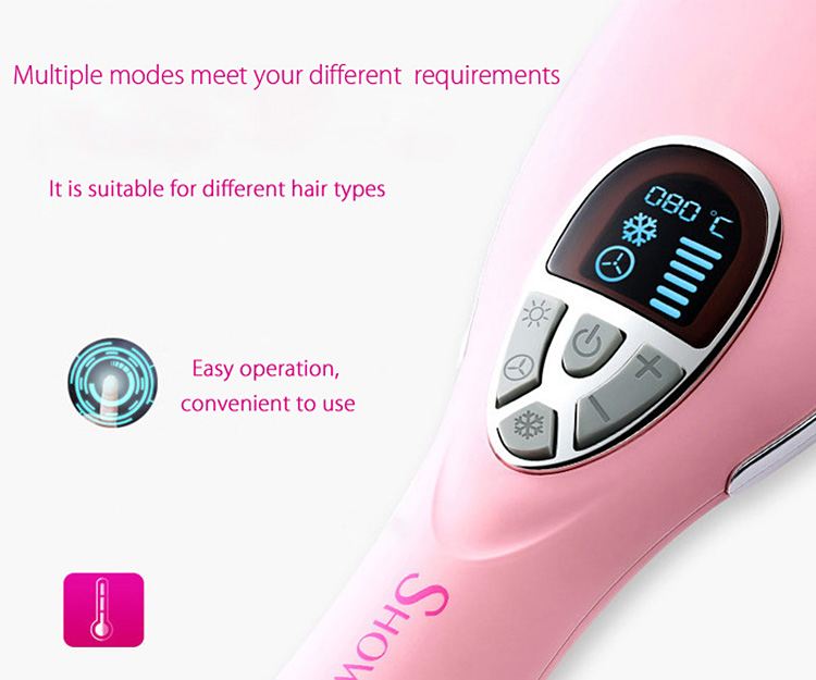 SHOWCHARM SC-813 Electric Comb Style Hair Dryer Automatic Hair Brush with Temperature LED Display -EU Plug/Pink