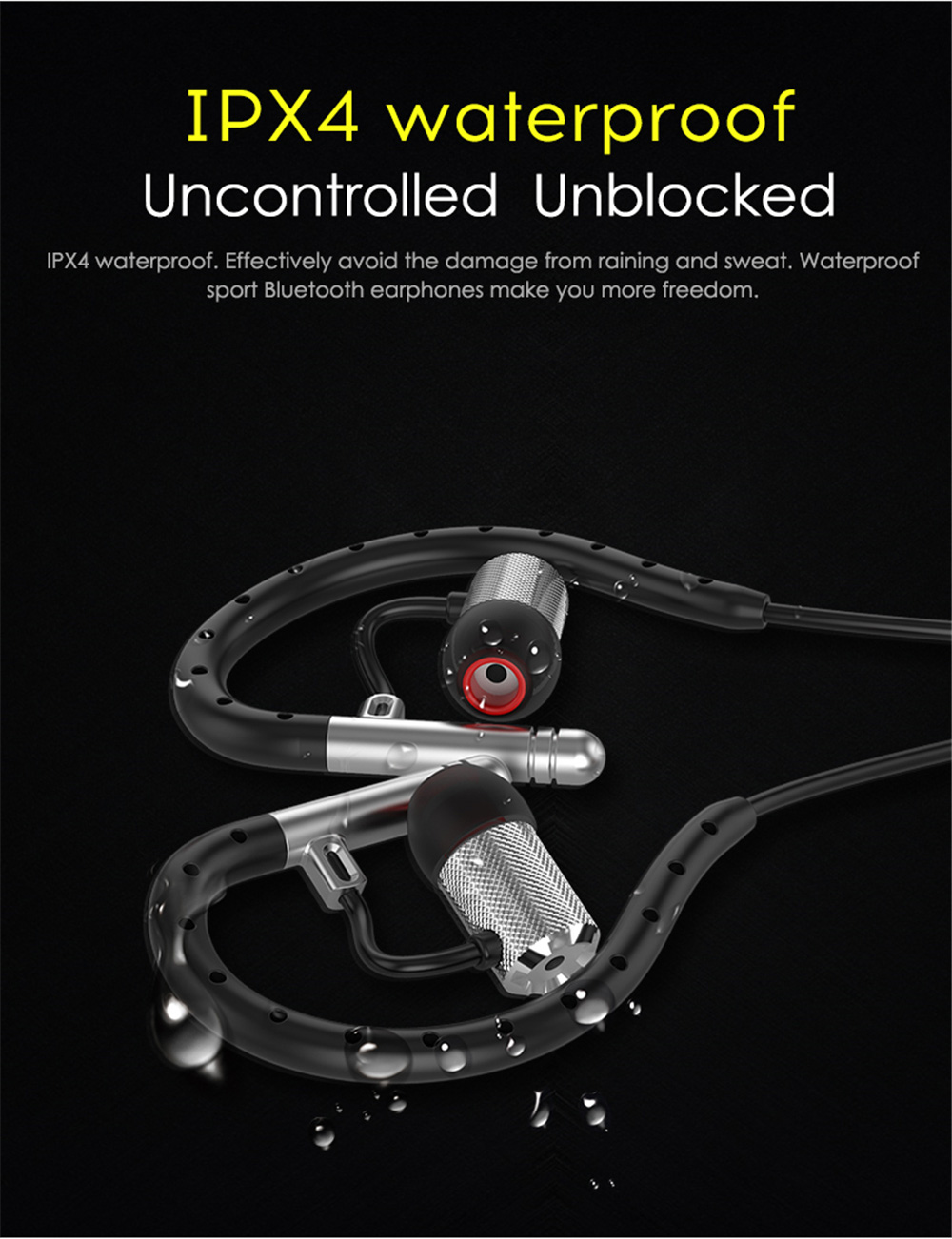 YUER S-503 Sports Bluetooth Headphones Sweatproof Wireless Earphone CSR 4.1 Apt-X HiFi - Rose Gold + Black