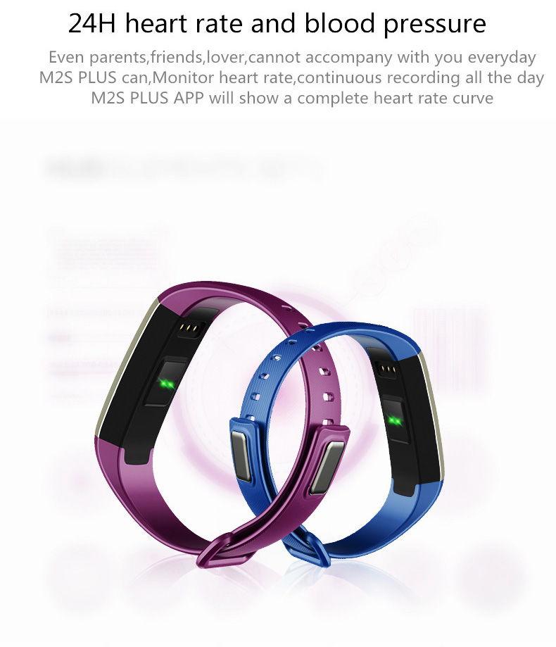 Makibes M2S Plus Smart Bracelet Heart Rate Blood Pressure Pulse Meter Fitness Tracker Blue tooth Compatible with iOS Android - Black