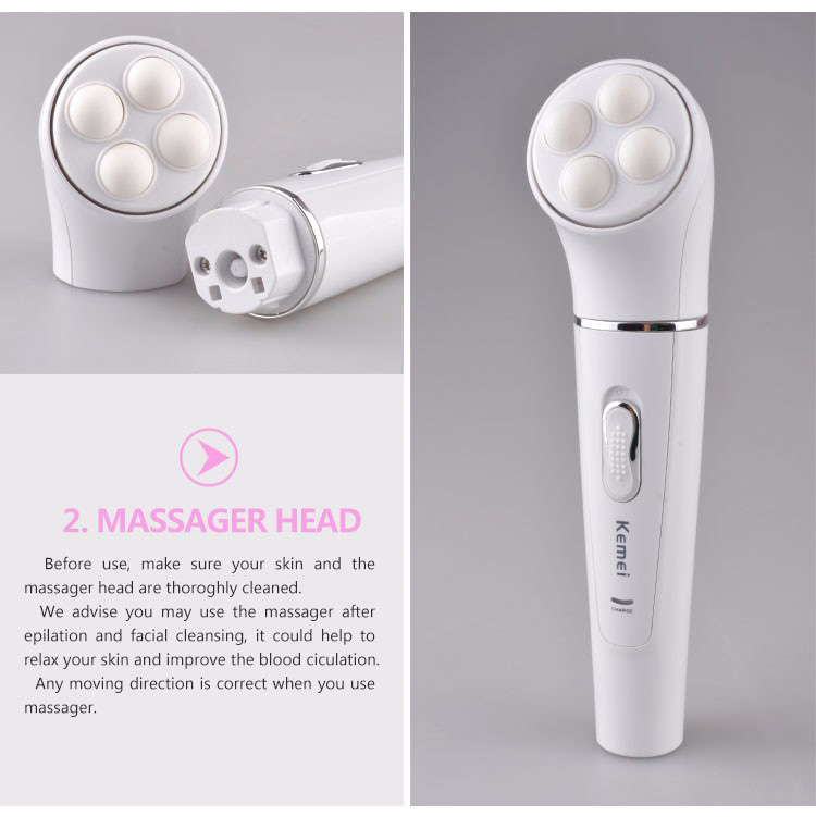Kemei KM-2199 5 In 1 Beauty Tool Kit Electric Epilator Lady Shaver Machine Hair Removal Facial Cleansing Massage -White