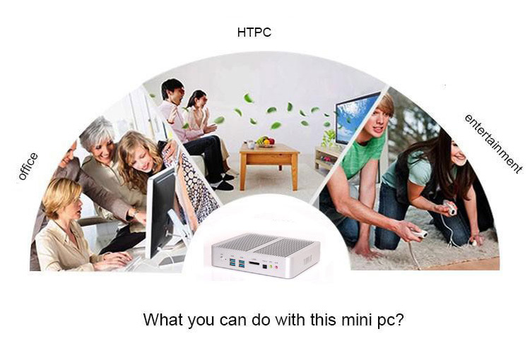 Hystou FMP03B Fanless Mini PC Intel Broadwell Core™ i5-7200U 4GB/128GB Dual HDMI Dual Gigabit LAN SATA VGA WIFI Bluetooth - White