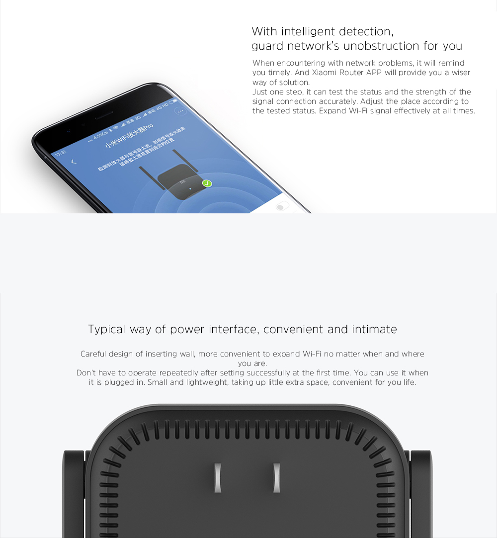 Original Xiaomi WiFi Amplifier Pro 2X2 External Antenna 300Mbps Support 64 Devices Simultaneous Link - Black
