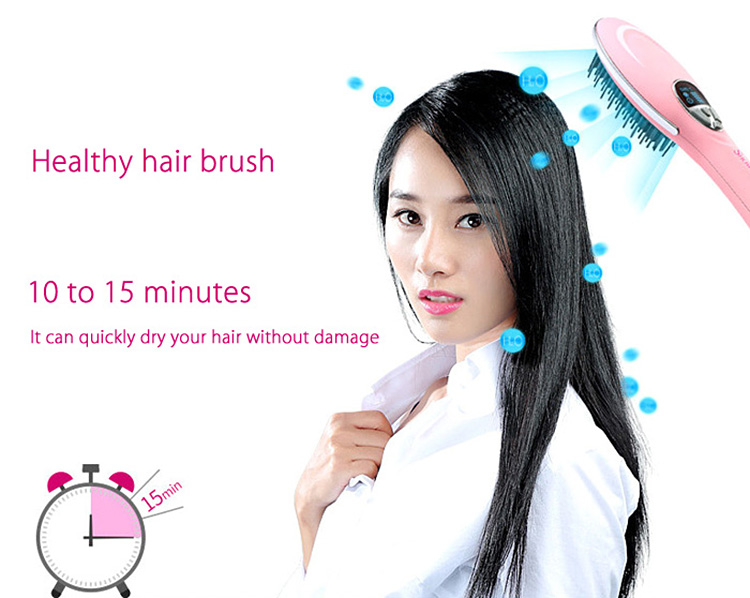 SHOWCHARM SC-813 Electric Comb Style Hair Dryer Automatic Hair Brush with Temperature LED Display -EU Plug/Pink