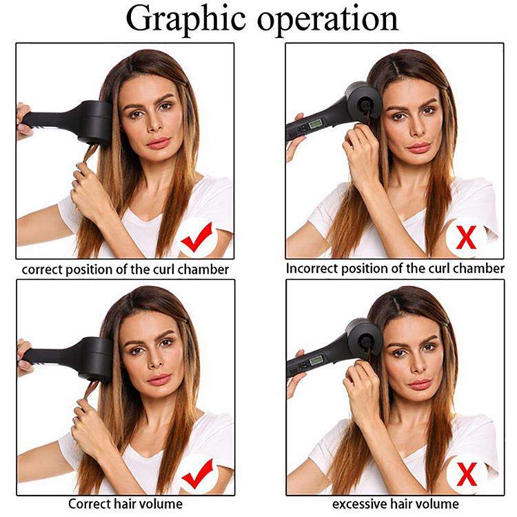 ShowCharm SC-811 Ceramic Hair Curler Automatic Curling Iron Wand Curls Machine with LCD Screen -US Plug