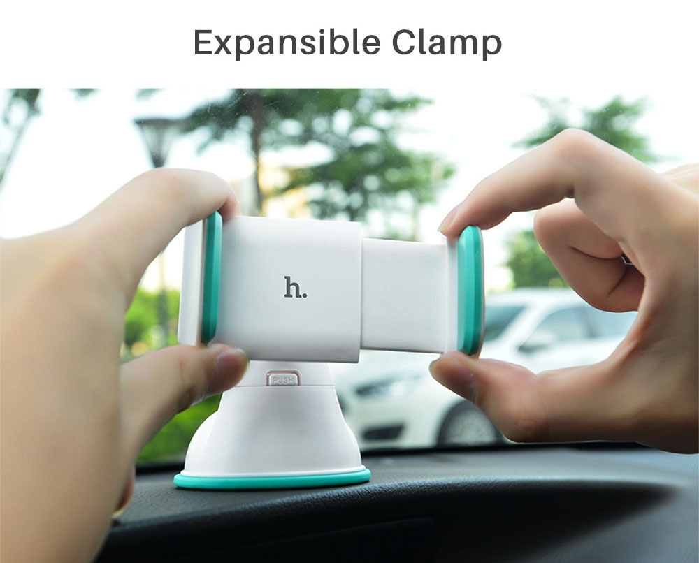 HOCO CA5 Sucker Auto Clip Phone Car Mount Holder 360 Degree Rotation Portable Powerful Car Bracket Stand With Expansible Clamp - Blue + White