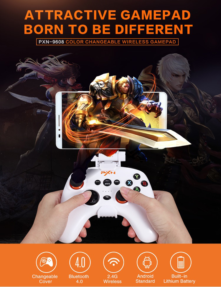 PXN-9608 2.4GHz Wireless Bluetooth Gamepad Vibration Handle Mouse Simulation for Android/PC - Black