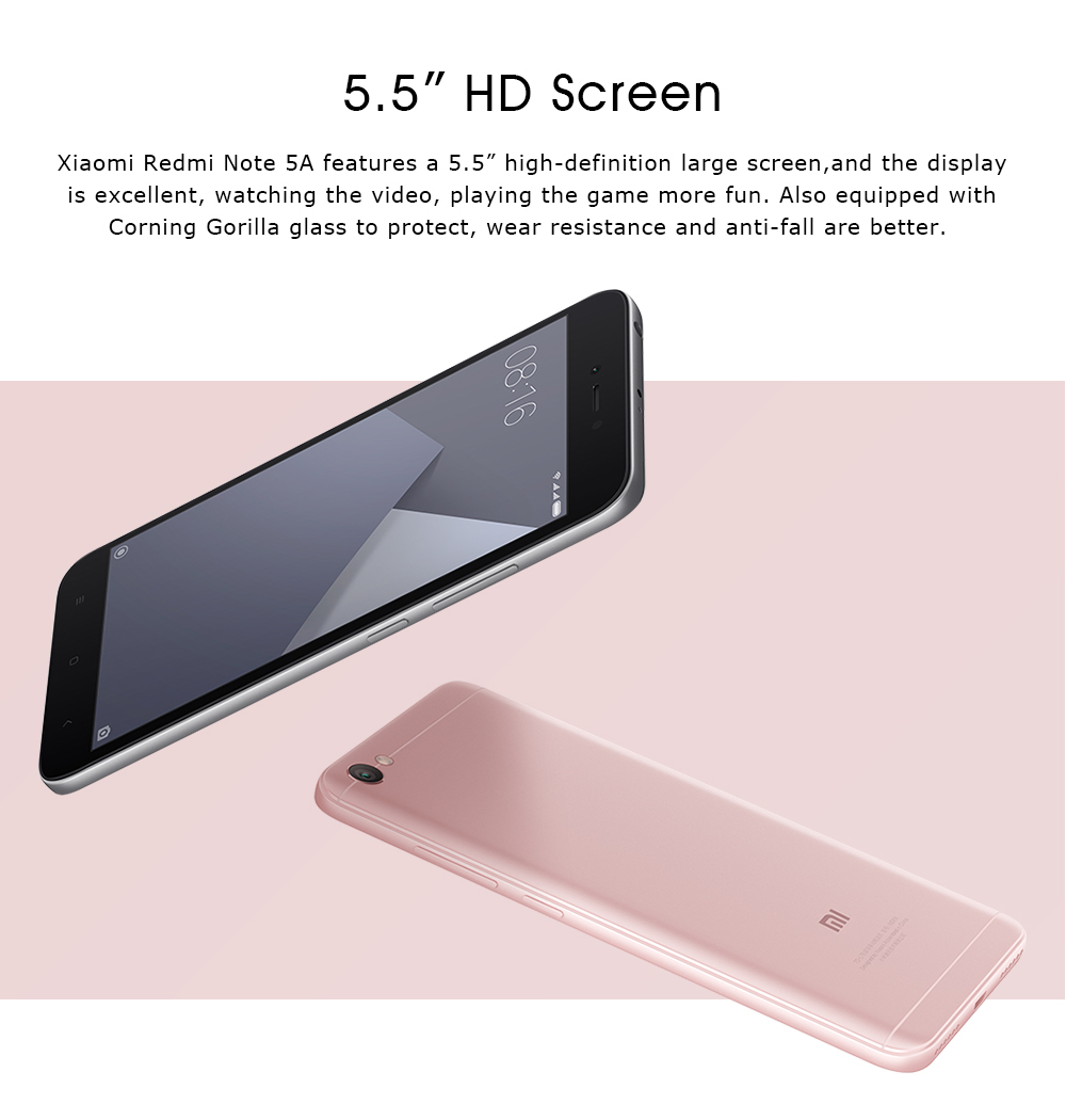 Xiaomi Redmi Note 5A 5.5 Inch 4G LTE Smartphone 2GB 16GB 13.0MP Cam Qualcomm Snapdragon 425 Quad Core Android 7.1 IR Remote Control VoLTE - Rose Gold