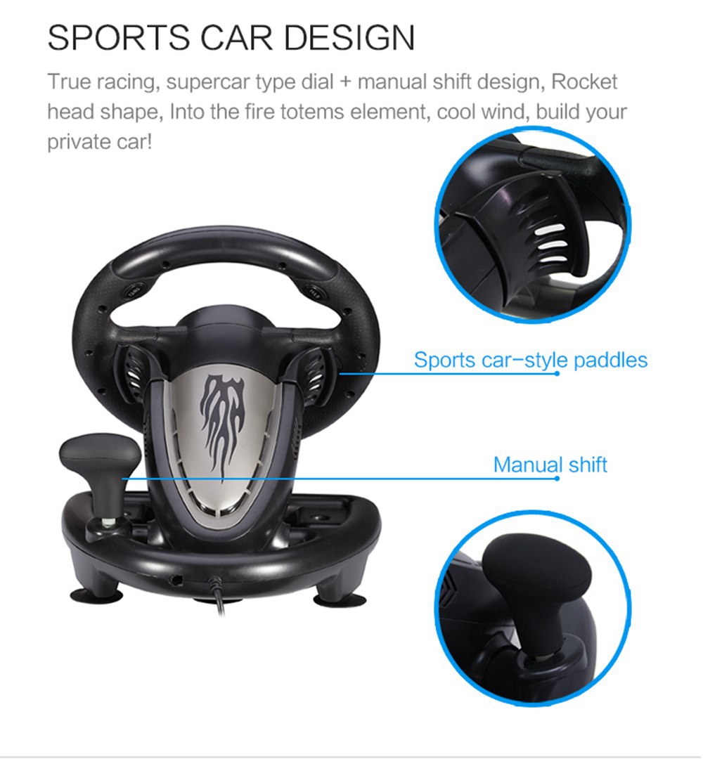 PXN-V3II Wired Racing Wheel Illusiveness Vibration Motor with Pedals PC Game Hardware for PC - Black