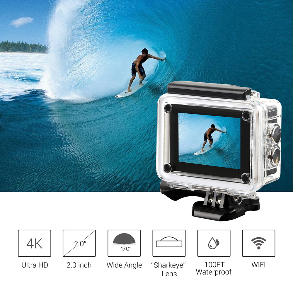 MGCOOL Explorer Pro Action Camera Allwinner V3 4K Sony IMX179 6G Sharkeye Lens 170 Degree Angle Japanese Version-Black