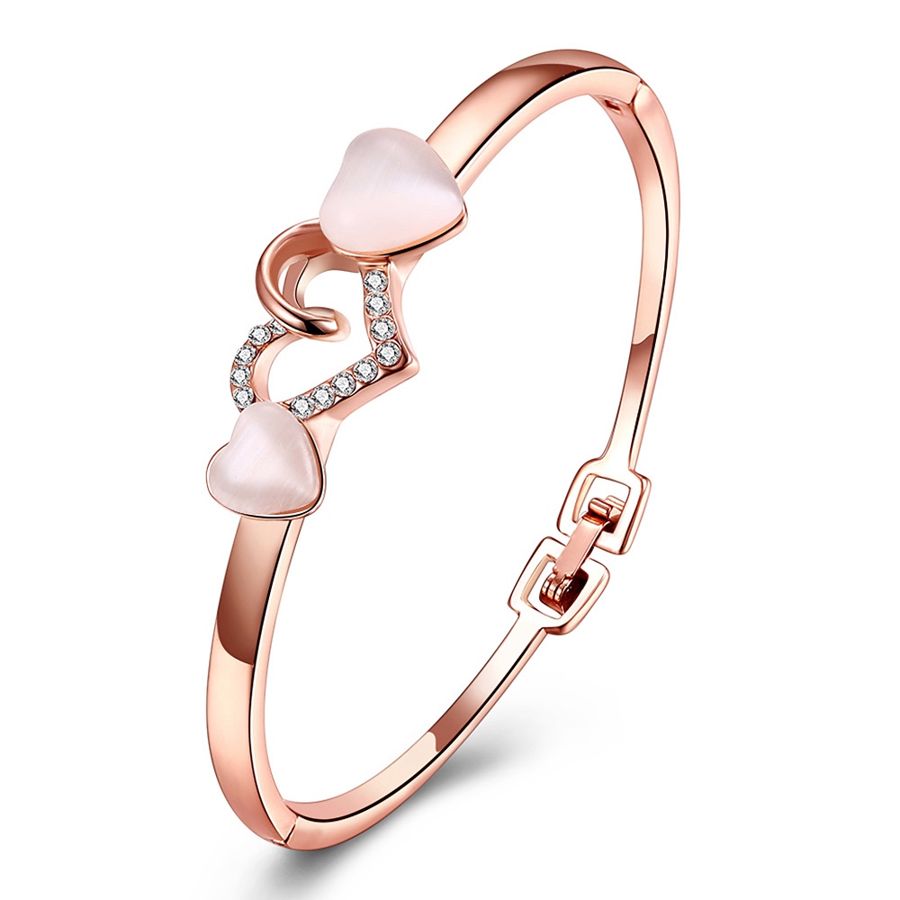 LKN18KRGPZ086 Trendy Bracelet Shinning Semi-precious Stone Heart Shape Chain Gift -Rose Gold