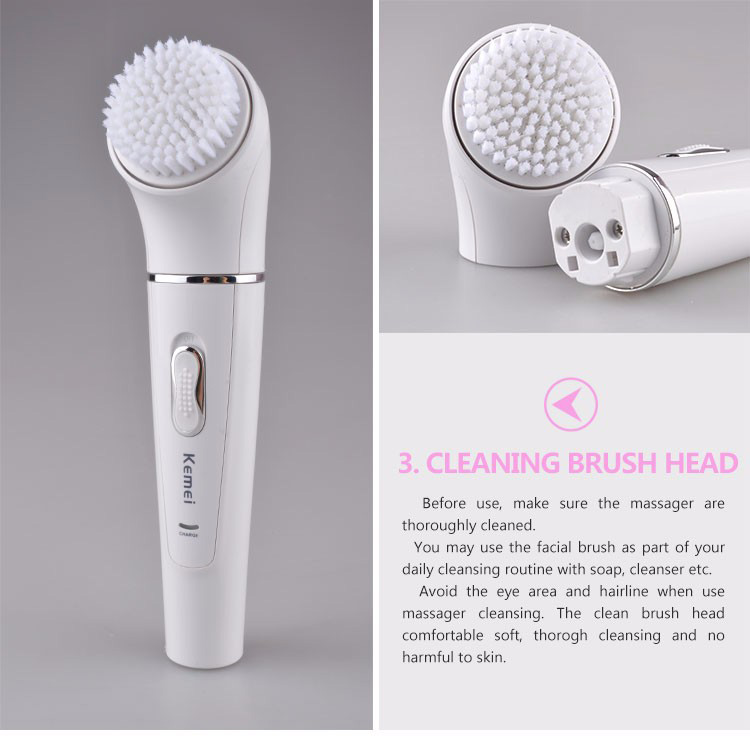 Kemei KM-2199 5 In 1 Beauty Tool Kit Electric Epilator Lady Shaver Machine Hair Removal Facial Cleansing Massage -White