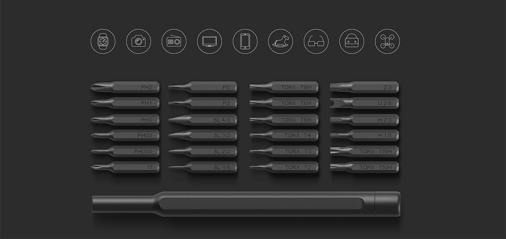 Xiaomi Mijia Wiha Screwdriver Kit 24 in 1 Precision Magnetic Bits Aluminium Alloy - Black