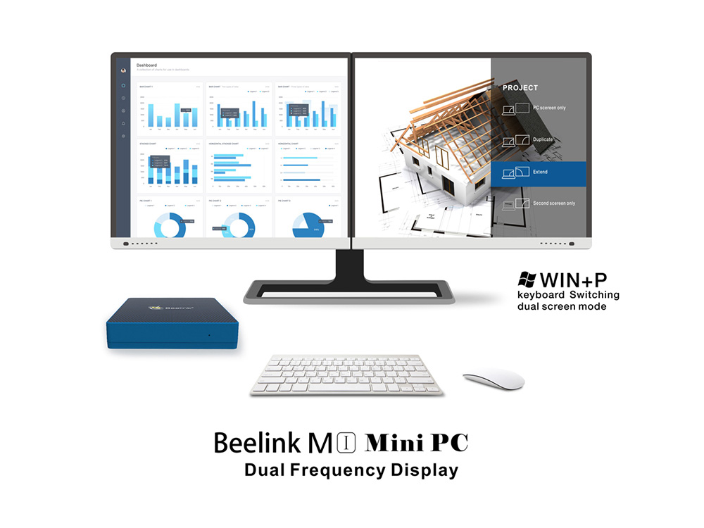 Beelink M1 Licensed Windows 10 64Bit MINI PC Intel Apollo Lake N3450 8GB/64GB 2.4G/5.8G WIFI Gigabit LAN VGA HDMI USB3.0 - Black + Blue