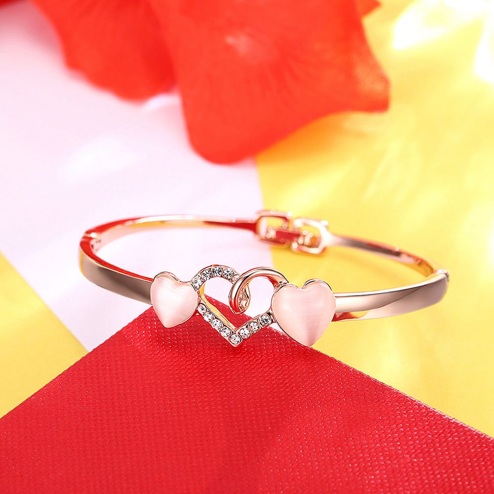 LKN18KRGPZ086 Trendy Bracelet Shinning Semi-precious Stone Heart Shape Chain Gift -Rose Gold