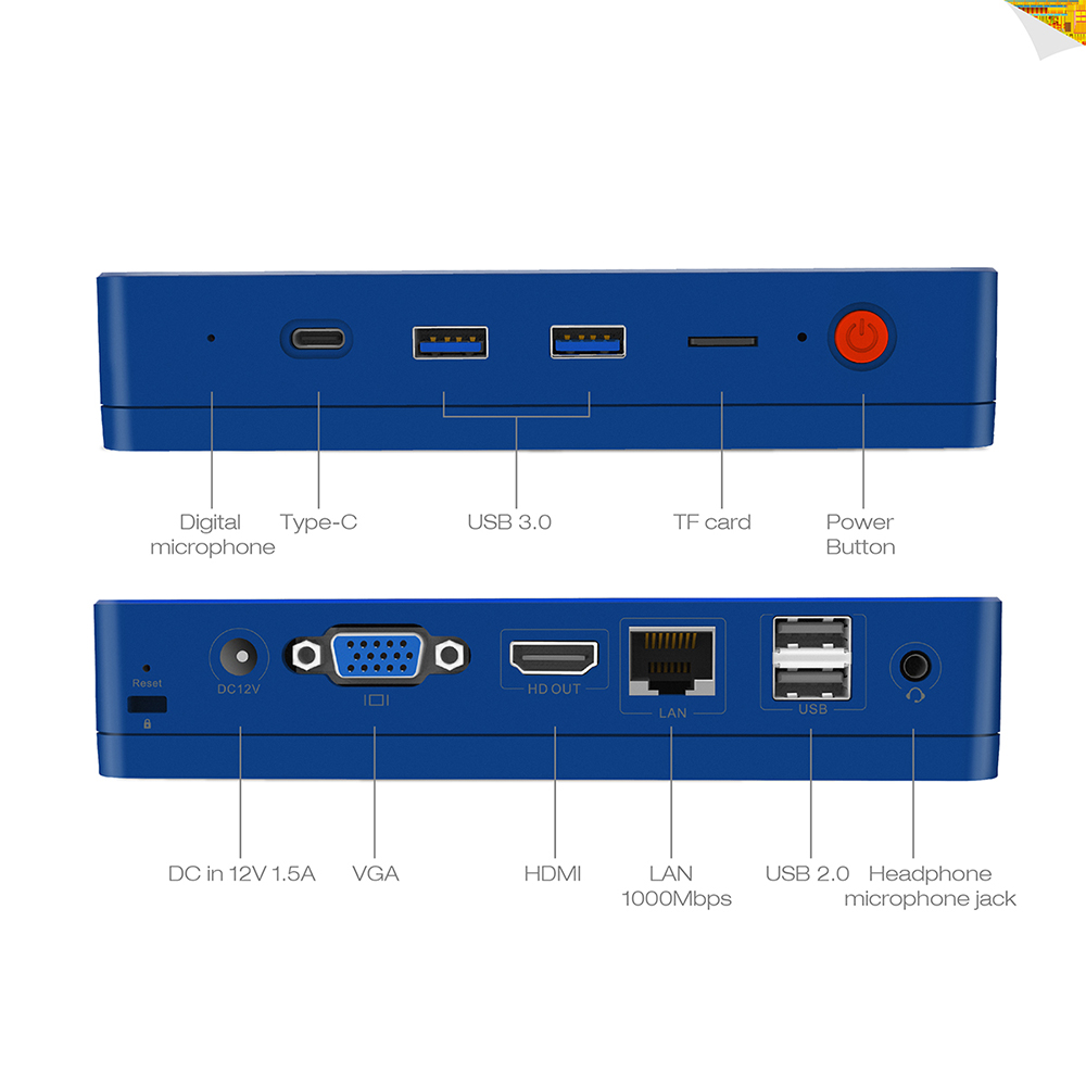 Beelink S1 Licensed Windows 10 64Bit MINI PC Intel Apollo Lake N3450 8GB/64GB 2.4G/5.8G WIFI Bluetooth Gigabit LAN HDMI - Blue