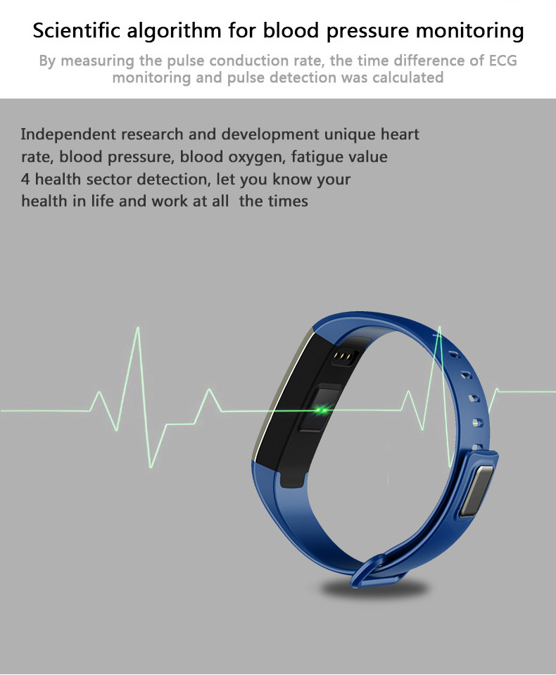 Makibes M2S Plus Smart Bracelet Heart Rate Blood Pressure Pulse Meter Fitness Tracker Blue tooth Compatible with iOS Android - Black