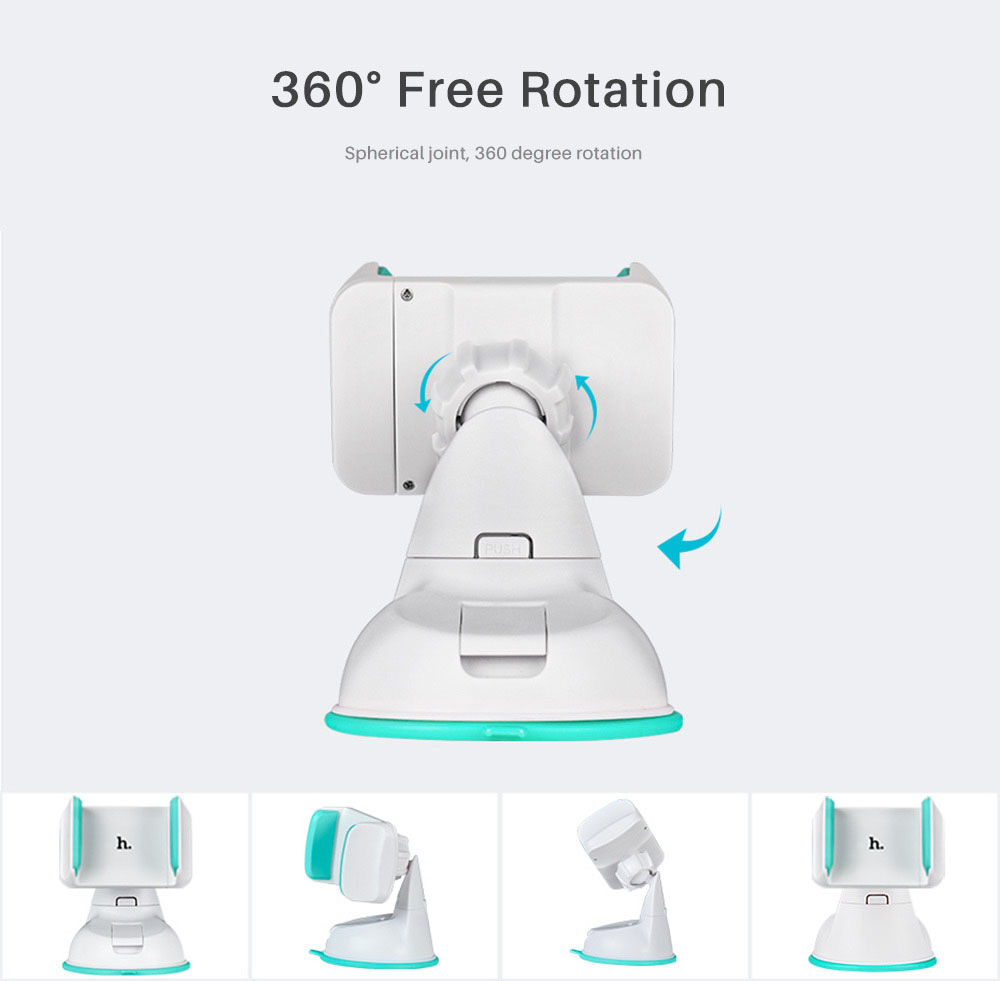 HOCO CA5 Sucker Auto Clip Phone Car Mount Holder 360 Degree Rotation Portable Powerful Car Bracket Stand With Expansible Clamp - Blue + White